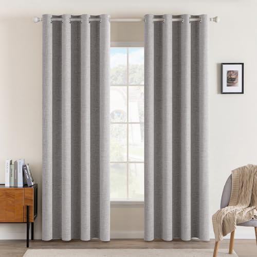 100% Blackout Linen Curtains for Bedroom 52x72 Inches Light Gray (Light Gray / 52"W x 72"L (Pack of 2))