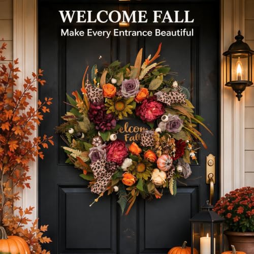 Fall Wreaths for Front Door 24 Inch Artificial Autumn Wreath Rustic Decor