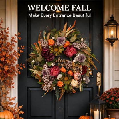 Fall Wreaths for Front Door 24 Inch Artificial Autumn Wreath Rustic Decor