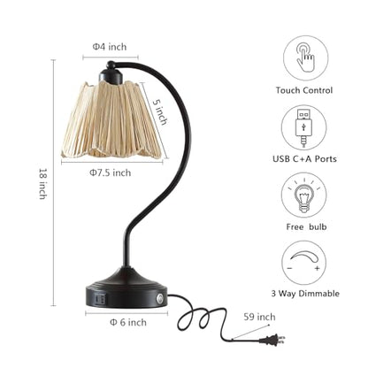 Set of 2 Vintage Table Lamps with USB A+C Ports