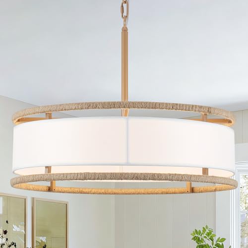 19.7" Rattan Drum Chandelier Light Fixture