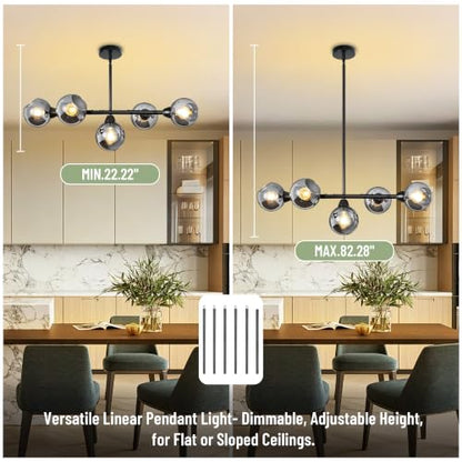 Large Linear Chandeliers for Dining Room Extra Long Linear Chandelier with Open Glass Lampshade Sputnik Goble Glass Chandelier