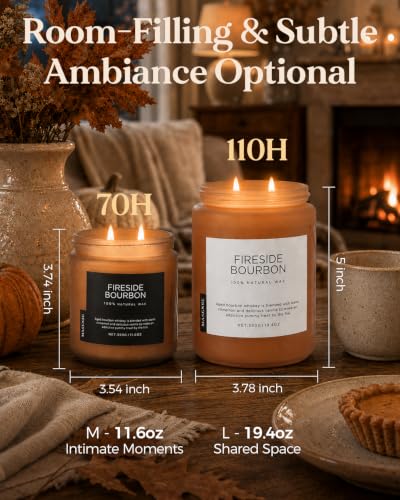 Fireside Bourbon Scented Candle Smoky Oak for Winter Christmas Gift (Medium Jar / Fireside BourbonNew)