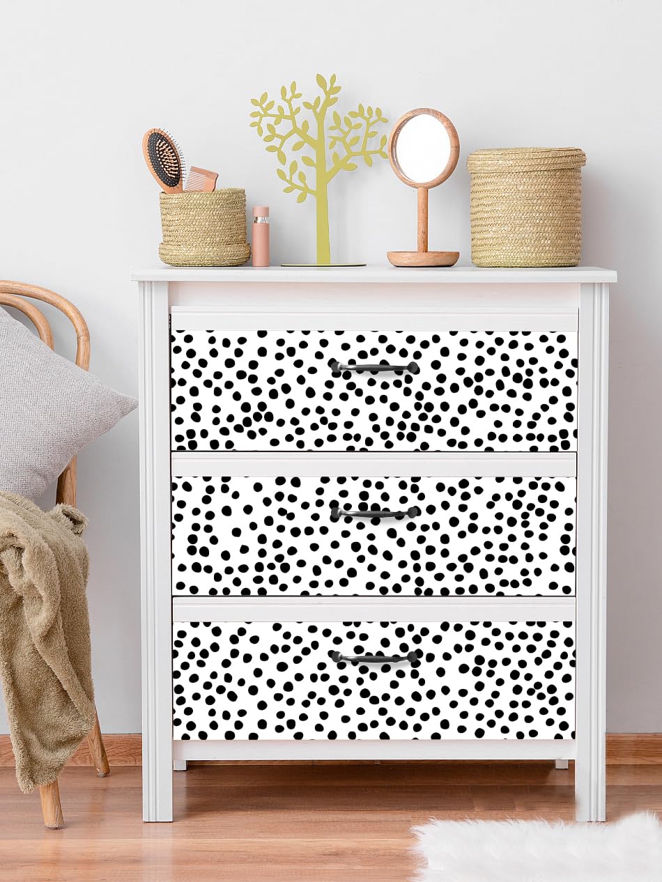Peel and Stick Wallpaper Polka Dot Wallpaper 17.7” x 393.7” (A Black Dot / 17.7" x 393.7")