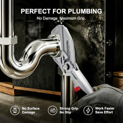 7/10/12-Inch Pliers Wrench, CR-V Adjustable Wrench, Smooth Parallel Jaws, Groove Lock, Non-Slip Handle, with Storage Bag for home, Plumbing, Faucet, Pipe & Home Repair