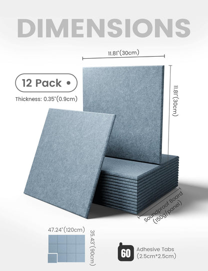 Felt Bulletin Board & Cork Board Alternative 36'' x 24'' (Dusty Blue-1 / Solid tile 12-pack)