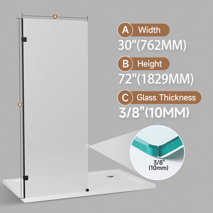 Glass Shower Door (Matte Black - Frosted / 30"W x 72"H - 10mm)