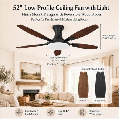 52 Inch Ceiling Fan with Lights and Remote