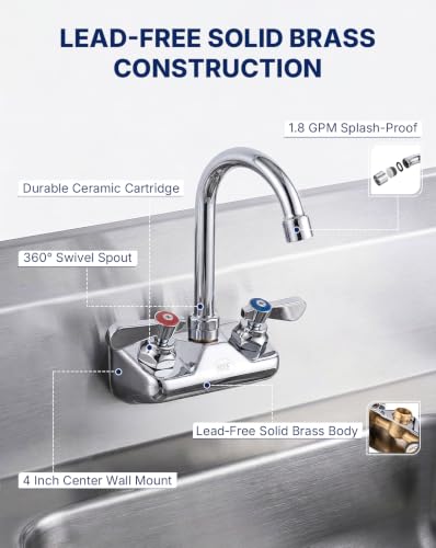 Lead Free Commercial Sink Faucet Wall Mount 4" Center Hand Sink Faucet