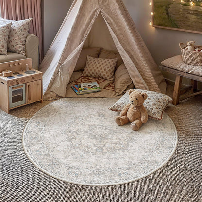 Beige Round Rugs 4x4 Washable Rug Indoor Carpet (Multi Beige / 4' (Round))