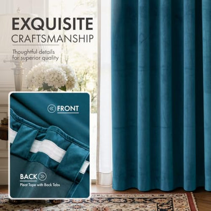 Peacock Blue Velvet Curtains 4 Panel Set Back Tab 40x90 Inch Long (Peacock Blue / 40"W x 90"L (Pack of 4))