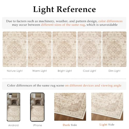 6x9 Beige Washable Area Rug Non Slip Vintage Carpet (Vintage | Beige / 6' x 9' (Rectangular))