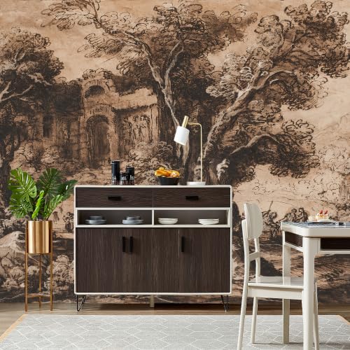 Brown Ink wash Natural Wildness and Classical Architectural relics Landscape Painting self (SDY-35 / 118" x 83")