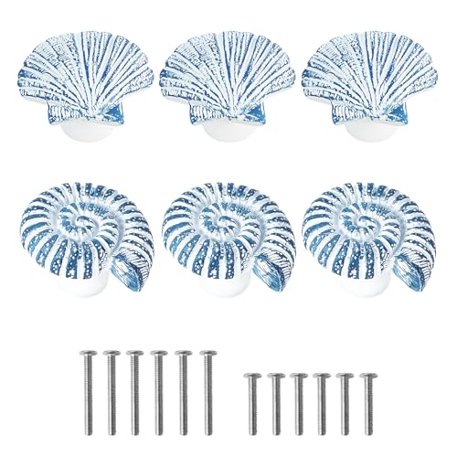 Coastal Cabinet Knobs Set of 6 (Deep Blue Seashell)