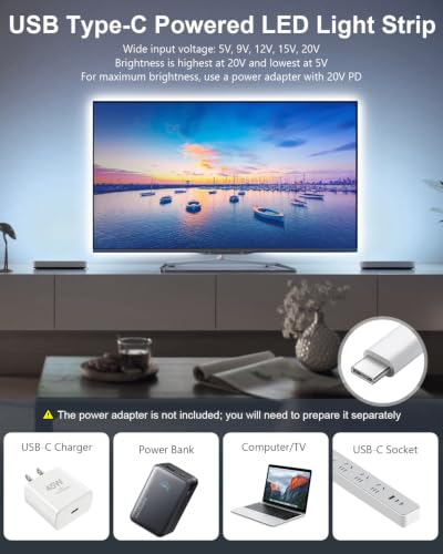 Upgrade LED Light Strip USB C 16.4FT Cold White COB LED Strip Light with IR Remote 6000K Bright White Dimmable Flexible for Mirror Cabinet Living Room Kitchen Ceiling Closet (6000K Cool White / 16.4FT)