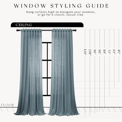 Blue Linen Curtains 63 Inches Long Drape for Living Room 2 Panels (Blue / 52"W x 63"L (Pack of 2))