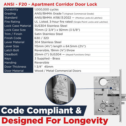 Grade 1 Commercial Mortise Lock Set