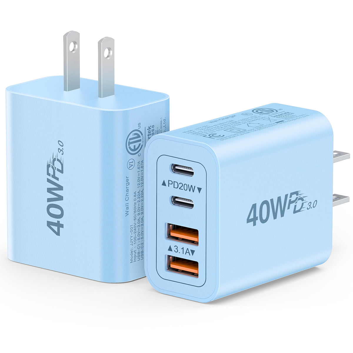 2 Pack] USB C Wall Charger (2Pack Baby Blue / 40W)