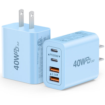 2 Pack] USB C Wall Charger (2Pack Baby Blue / 40W)