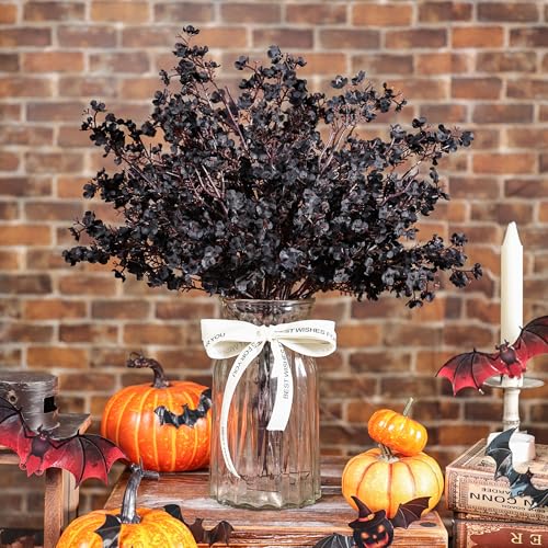 10Pcs Halloween Flowers Artificial Floral Stems for Gothic Decor (Black)