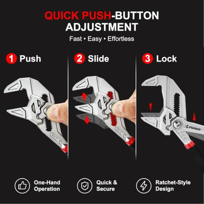7/10/12-Inch Pliers Wrench, CR-V Adjustable Wrench, Smooth Parallel Jaws, Groove Lock, Non-Slip Handle, with Storage Bag for home, Plumbing, Faucet, Pipe & Home Repair