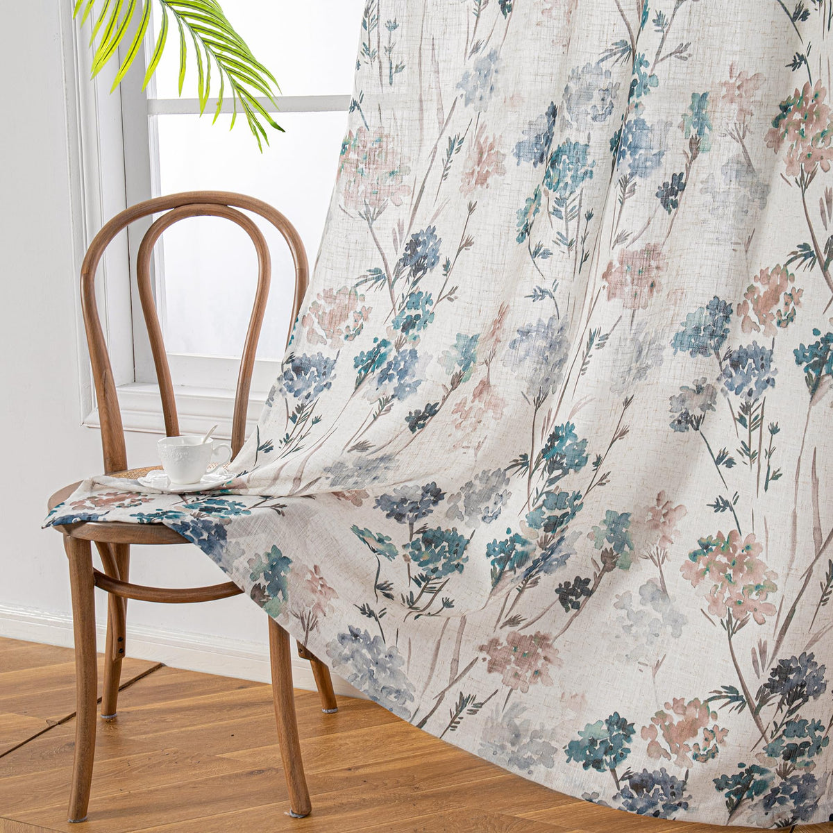 Floral Linen Curtains 54 inch Length 2 Panels Set Patterned Semi Sheer Light Filtering Privacy Farmhouse Grommet Drapes for Bedroom Small Window (A-brown / 52"W x 54"L (Pack of 2))