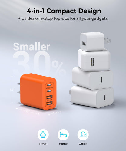 2 Pack] 40W USB C Wall Charger Block (2Pack Orange Red / 40W)