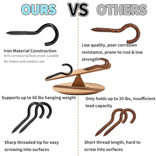 Black Open Screw Hooks for Wood