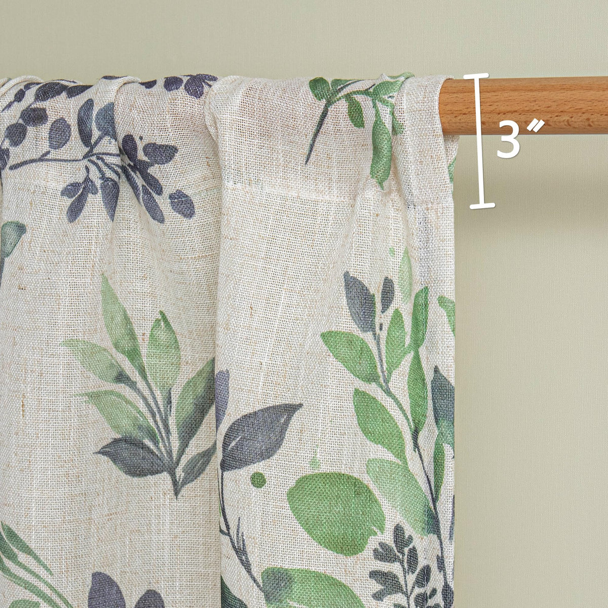 Floral Linen French Door Curtains 40 inch Long 2 Panels for Front Door Light Filtering Privacy Semi Sheer Window Curtains with Rod Pocket (B-green / 24"W x 40"L (Pack of 2))