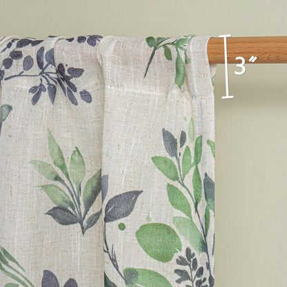 Floral Linen French Door Curtains 40 inch Long 2 Panels for Front Door Light Filtering Privacy Semi Sheer Window Curtains with Rod Pocket (B-green / 24"W x 40"L (Pack of 2))