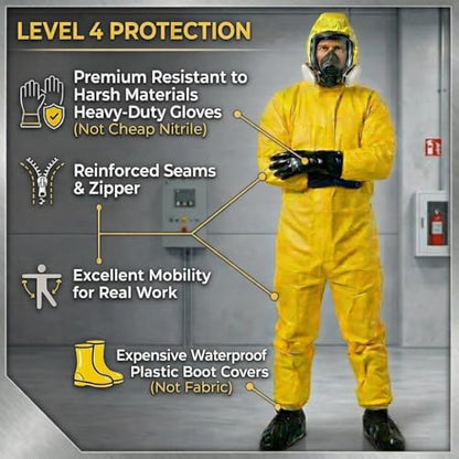 Yellow Hazmat Suit Coveralls with Long Gloves & Shoe Covers
