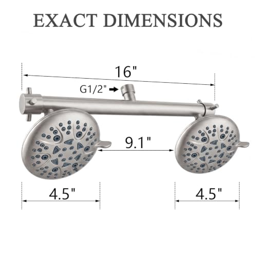 16" Wide Dual Shower Head for Two People