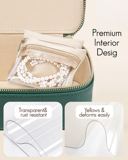 Jewelry Boxes for Women with 12 Clear Velvet Zipper Pouches (D.12 PCS Green)
