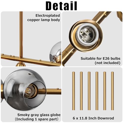 Linear Chandelier for Dining Room with Open Glass Globe Lampshade 13Lights Linear Chandelier Pendant Light
