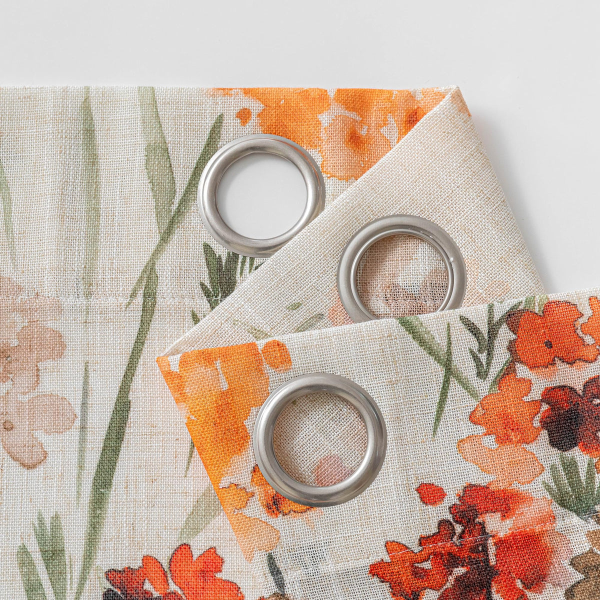 Orange Semi Sheer Floral Curtains Linen Printed Drapes (Orange / 52"W x 63"L (Pack of 2))