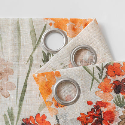 Orange Semi Sheer Floral Curtains Linen Printed Drapes (Orange / 52"W x 63"L (Pack of 2))