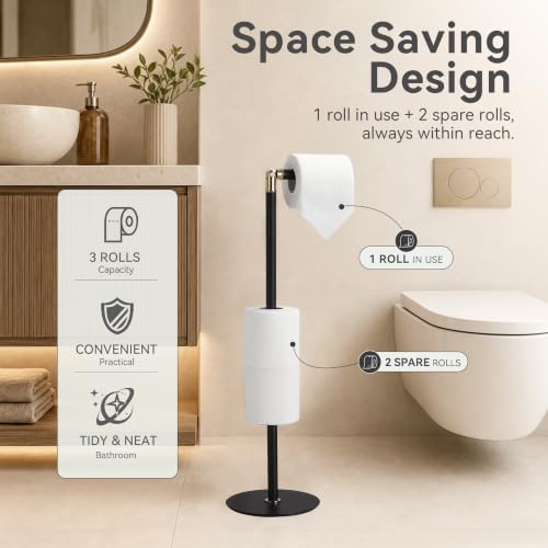 Freestanding Bathroom Tissue Stand with 180° Rotating Arm