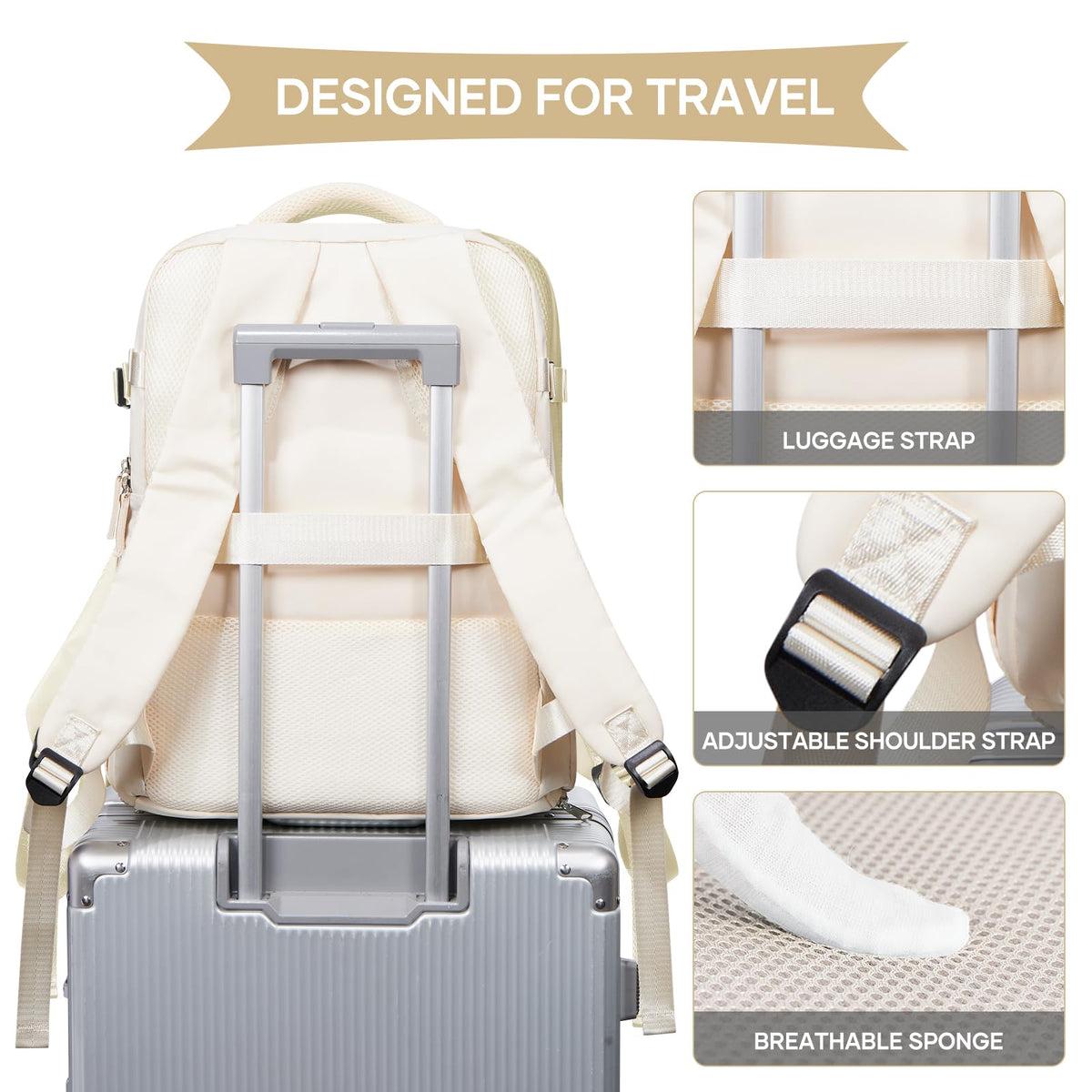 Travel Backpack For Women Men (Off-white / 25 liters)