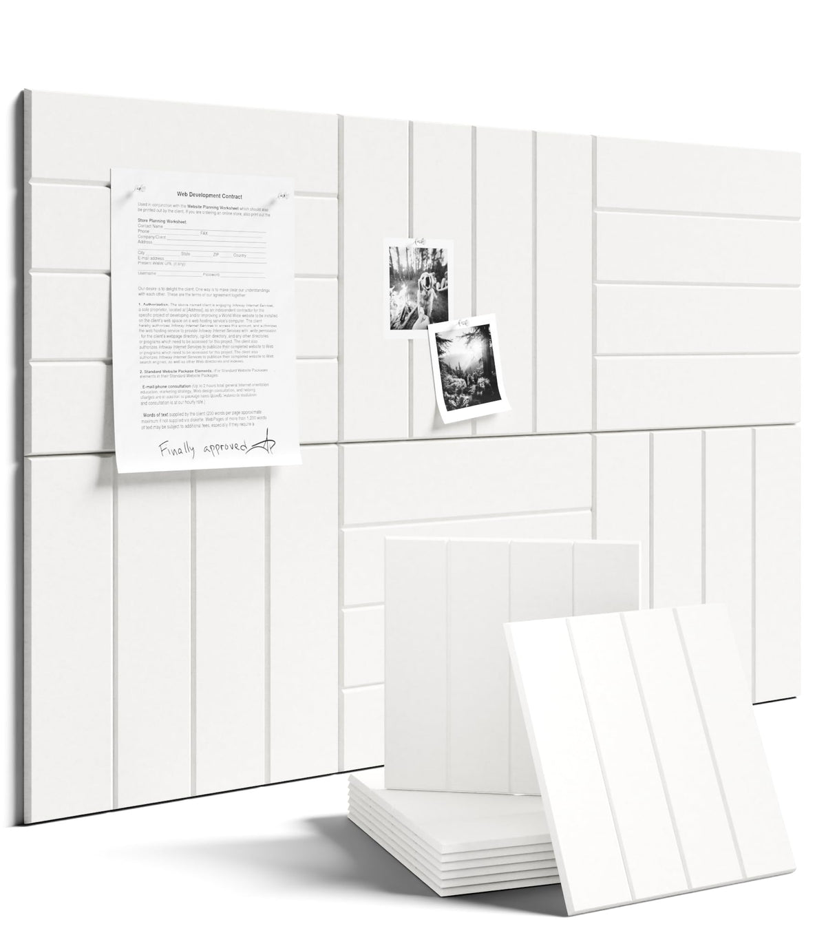 Felt Bulletin Board & Cork Board Alternative 36'' x 24'' (Milky White-1 / Bold-stripe 6-pack)