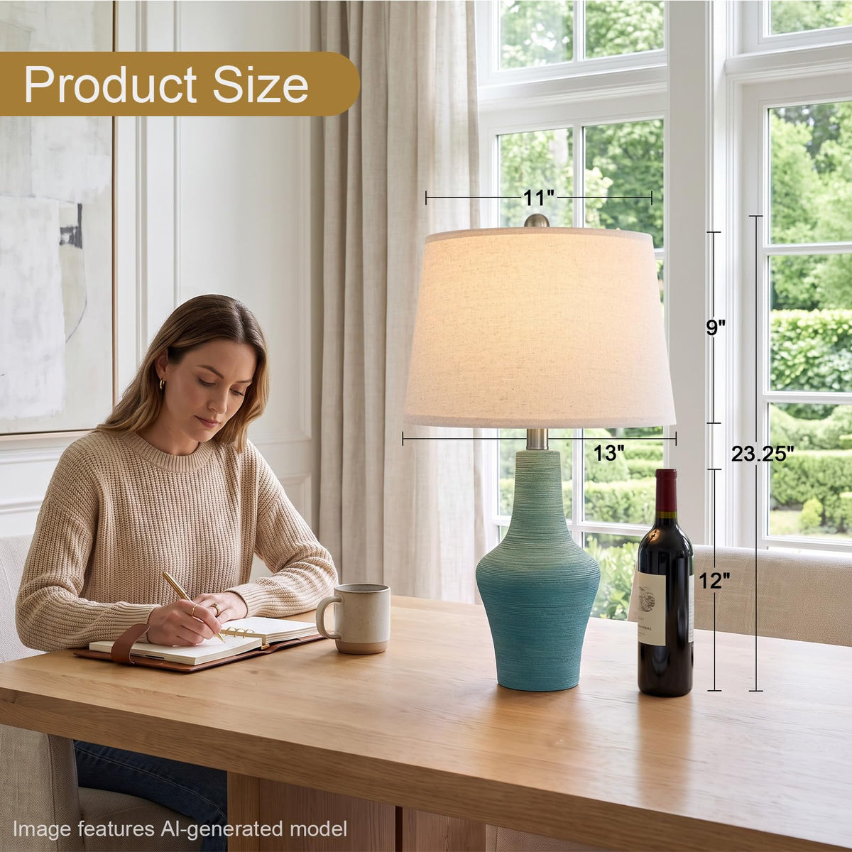 23" Farmhouse Ceramic Table Lamp Modern Bedside Lamps Matte Teal (23.25" Single - Matte Teal)
