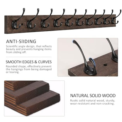 Vintage Wall Mounted Coat Rack (Antique wood / 1 Item-10 Hooks)