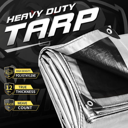 Tarps Heavy Duty Waterproof 8'x8' (Silver/Black / 8' X 8')