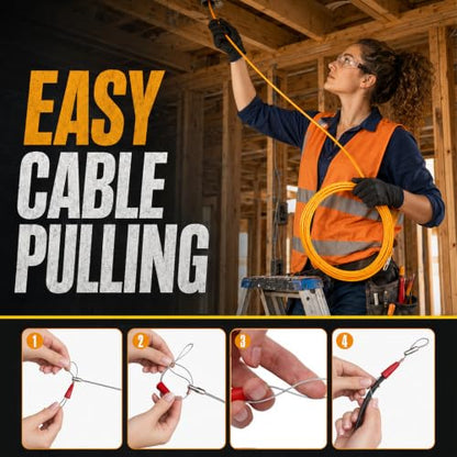 Fish Tape Wire Puller Through Wall Wire Threader Fish plus Fish Cable Fastener with Steel rope