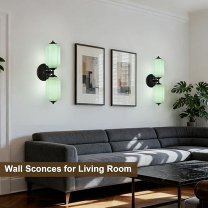 Green Glass Vintage Bathroom Vanity Light (Black & Green 1 Pack)
