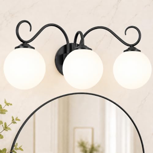 3 Light Bathroom Vanity Light with Milky Globe Glass