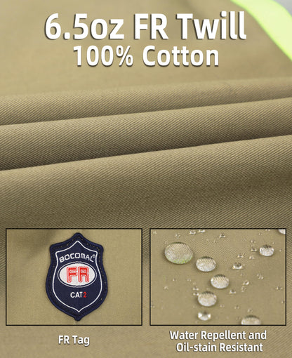 Vented FR High Vis Shirts Reflective Pearl Snaps Summer Work Safety (X-Large Tall / Khaki)