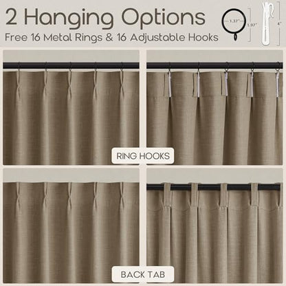 Memory Training 92 Inch Pinch Pleated Linen Light Filter Curtains Dark Flax (Dark Flax / 40"W x 92"L (Pack of 2))
