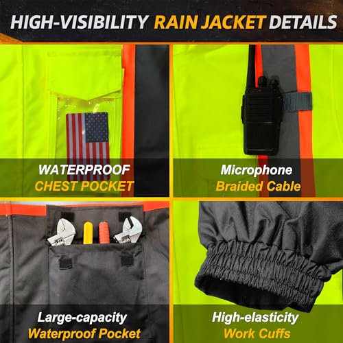 High Visibility Reflective Rain Jacket for Men (XX-Large-3X-Large / Yellow-black)