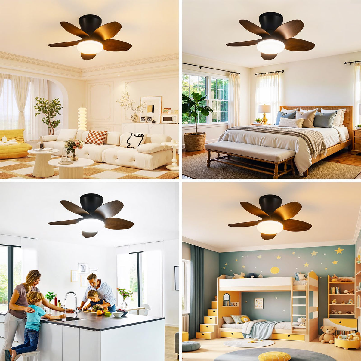 Small Ceiling Fan with Lights (Dark wood grain / 25 Inch)