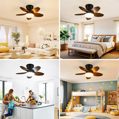 Small Ceiling Fan with Lights (Dark wood grain / 25 Inch)